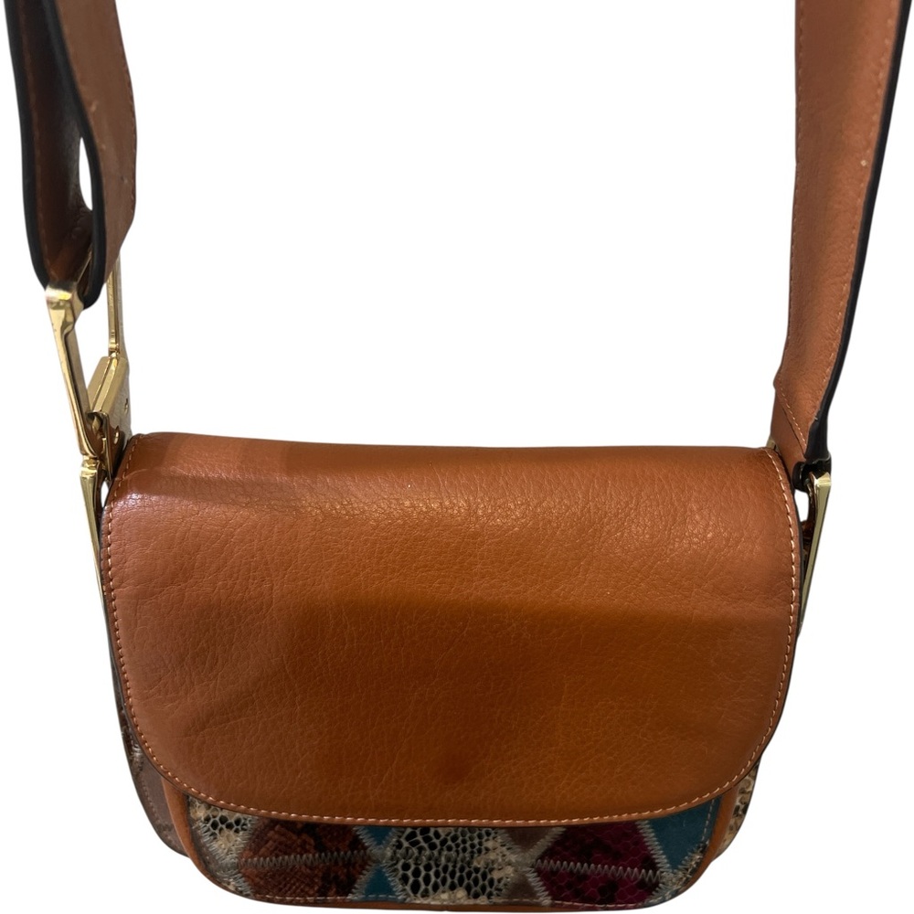 Sam Edelman Genuine Leather Patchwork Boho Crossbody Purse Brown Gold Hardware - Picture 13 of 15